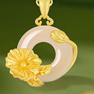 Buddha Gift Chalcedony 925 Sterling Silver Peace Buckle Flowers Necklace Pendant
