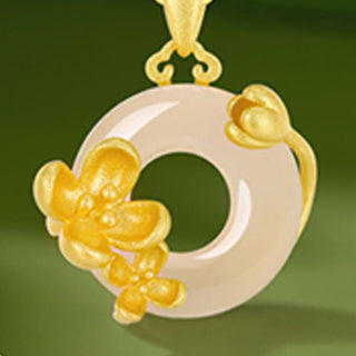 Buddha Gift Chalcedony 925 Sterling Silver Peace Buckle Flowers Necklace Pendant