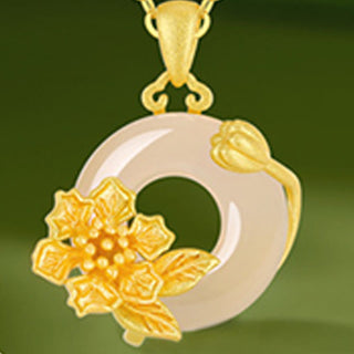 Buddha Gift Chalcedony 925 Sterling Silver Peace Buckle Flowers Necklace Pendant