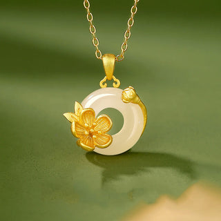 Buddha Gift Chalcedony 925 Sterling Silver Peace Buckle Flowers Necklace Pendant