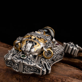 Buddha Gift 925 Sterling Silver Tibetan Zakiram Goddess of Wealth Dzi Bead Protection Necklace Pendant