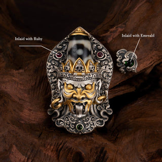 Buddha Gift 925 Sterling Silver Tibetan Zakiram Goddess of Wealth Dzi Bead Protection Necklace Pendant