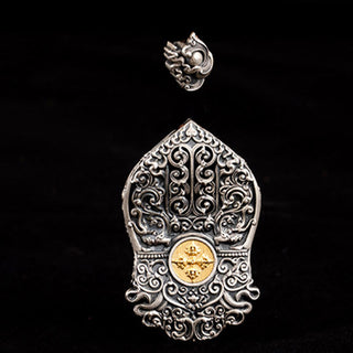 Buddha Gift 925 Sterling Silver Tibetan Zakiram Goddess of Wealth Dzi Bead Protection Necklace Pendant