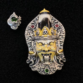 Buddha Gift 925 Sterling Silver Tibetan Zakiram Goddess of Wealth Dzi Bead Protection Necklace Pendant