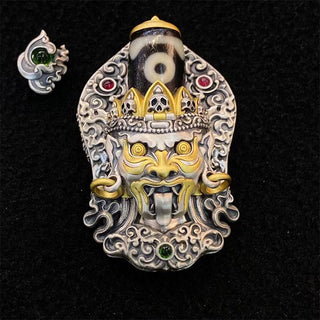 Buddha Gift 925 Sterling Silver Tibetan Zakiram Goddess of Wealth Dzi Bead Protection Necklace Pendant