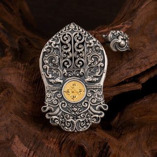 Buddha Gift 925 Sterling Silver Tibetan Zakiram Goddess of Wealth Dzi Bead Protection Necklace Pendant