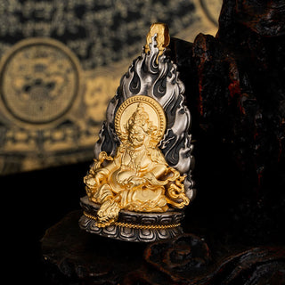 Buddha Gift 925 Sterling Silver Tibet Yellow Jambhala God of Wealth Blessing Necklace Pendant