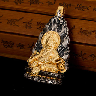 Buddha Gift 925 Sterling Silver Tibet Yellow Jambhala God of Wealth Blessing Necklace Pendant