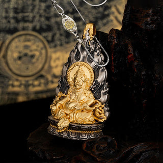 Buddha Gift 925 Sterling Silver Tibet Yellow Jambhala God of Wealth Blessing Necklace Pendant