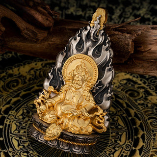 Buddha Gift 925 Sterling Silver Tibet Yellow Jambhala God of Wealth Blessing Necklace Pendant