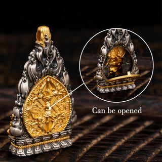 Buddha Gift 925 Sterling Silver Tibet Yellow Jambhala God of Wealth Blessing Necklace Pendant