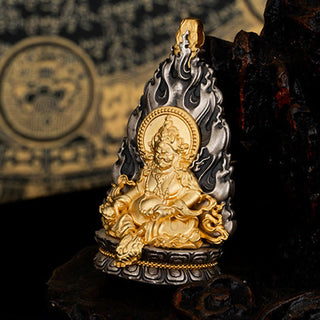 Buddha Gift 925 Sterling Silver Tibet Yellow Jambhala God of Wealth Blessing Necklace Pendant