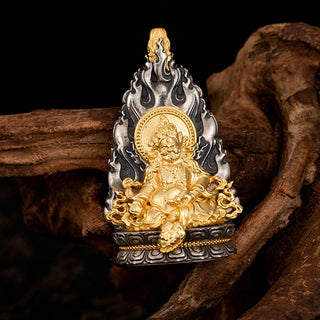 Buddha Gift 925 Sterling Silver Tibet Yellow Jambhala God of Wealth Blessing Necklace Pendant
