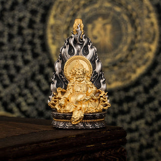 Buddha Gift 925 Sterling Silver Tibet Yellow Jambhala God of Wealth Blessing Necklace Pendant