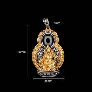 Buddha Gift 925 Sterling Silver Tibet Yellow Jambhala God of Wealth Dzi Bead Om Mani Padme Hum Happiness Necklace Pendant