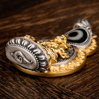 Buddha Gift 925 Sterling Silver Tibet Yellow Jambhala God of Wealth Dzi Bead Om Mani Padme Hum Happiness Necklace Pendant