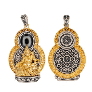 Buddha Gift 925 Sterling Silver Tibet Yellow Jambhala God of Wealth Dzi Bead Om Mani Padme Hum Happiness Necklace Pendant