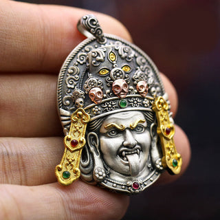 Buddha Gift 925 Sterling Silver Tibetan Zakiram Goddess of Wealth Keep Away Evil Spirits Necklace Pendant