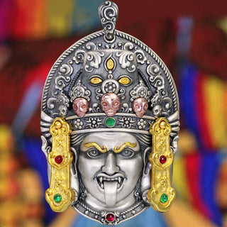 Buddha Gift 925 Sterling Silver Tibetan Zakiram Goddess of Wealth Keep Away Evil Spirits Necklace Pendant