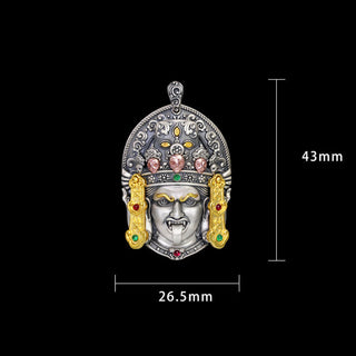 Buddha Gift 925 Sterling Silver Tibetan Zakiram Goddess of Wealth Keep Away Evil Spirits Necklace Pendant