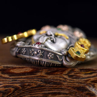 Buddha Gift 925 Sterling Silver Tibetan Zakiram Goddess of Wealth Keep Away Evil Spirits Necklace Pendant