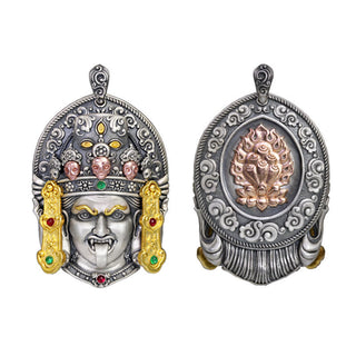 Buddha Gift 925 Sterling Silver Tibetan Zakiram Goddess of Wealth Keep Away Evil Spirits Necklace Pendant