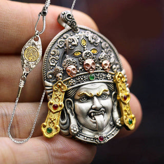 Buddha Gift 925 Sterling Silver Tibetan Zakiram Goddess of Wealth Keep Away Evil Spirits Necklace Pendant