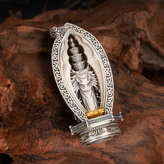 Buddha Gift 925 Sterling Silver Thousand-armed Guanyin Kwan Yin Avalokiteśvara Wealth Necklace Pendant