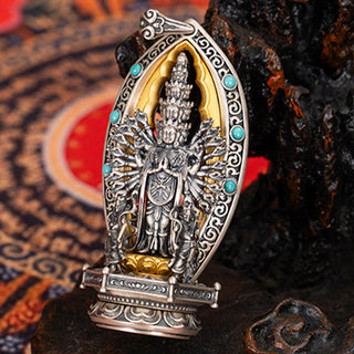 Buddha Gift 925 Sterling Silver Thousand-armed Guanyin Kwan Yin Avalokiteśvara Wealth Necklace Pendant