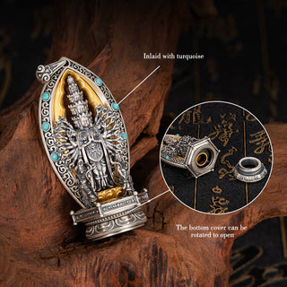Buddha Gift 925 Sterling Silver Thousand-armed Guanyin Kwan Yin Avalokiteśvara Wealth Necklace Pendant