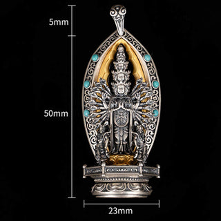 Buddha Gift 925 Sterling Silver Thousand-armed Guanyin Kwan Yin Avalokiteśvara Wealth Necklace Pendant