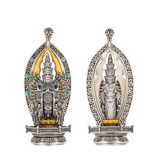 Buddha Gift 925 Sterling Silver Thousand-armed Guanyin Kwan Yin Avalokiteśvara Wealth Necklace Pendant