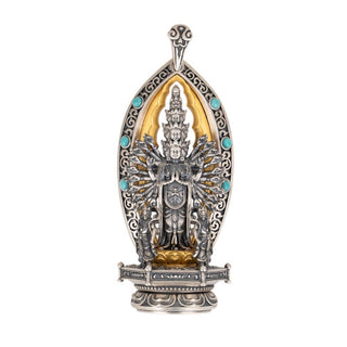 Buddha Gift 925 Sterling Silver Thousand-armed Guanyin Kwan Yin Avalokiteśvara Wealth Necklace Pendant