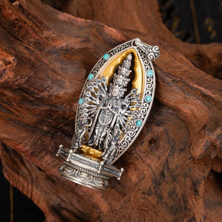 Buddha Gift 925 Sterling Silver Thousand-armed Guanyin Kwan Yin Avalokiteśvara Wealth Necklace Pendant