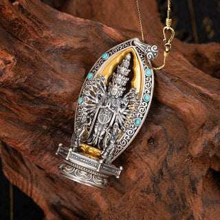 Buddha Gift 925 Sterling Silver Thousand-armed Guanyin Kwan Yin Avalokiteśvara Wealth Necklace Pendant