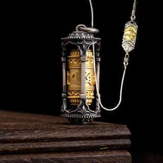 Buddha Gift 925 Sterling Silver Tibetan Prayer Wheel Om Mani Padme Hum Wisdom Necklace Pendant