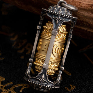 Buddha Gift 925 Sterling Silver Tibetan Prayer Wheel Om Mani Padme Hum Wisdom Necklace Pendant