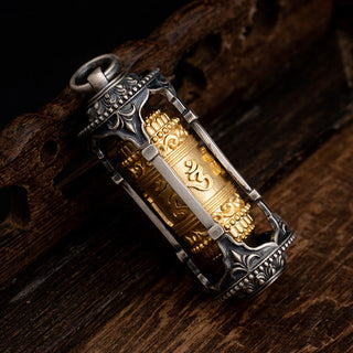 Buddha Gift 925 Sterling Silver Tibetan Prayer Wheel Om Mani Padme Hum Wisdom Necklace Pendant