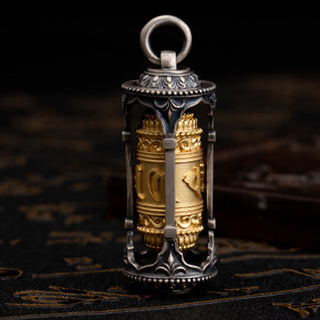 Buddha Gift 925 Sterling Silver Tibetan Prayer Wheel Om Mani Padme Hum Wisdom Necklace Pendant