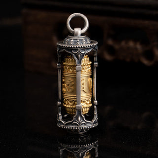 Buddha Gift 925 Sterling Silver Tibetan Prayer Wheel Om Mani Padme Hum Wisdom Necklace Pendant