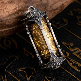 Buddha Gift 925 Sterling Silver Tibetan Prayer Wheel Om Mani Padme Hum Wisdom Necklace Pendant