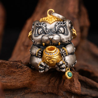 Buddha Gift 925 Sterling Silver Tibetan Treasure-spitting Rat Protection Necklace Pendant