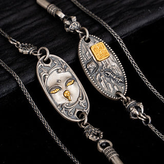 Buddha Gift 925 Sterling Silver Tibetan Zakiram Goddess of Wealth Bodhisattva Tara Om Mani Padme Hum Protection Metal Chain Necklace