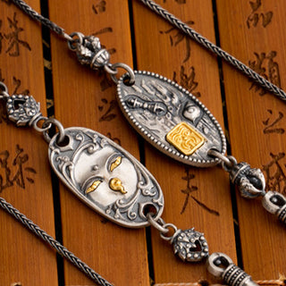 Buddha Gift 925 Sterling Silver Tibetan Zakiram Goddess of Wealth Bodhisattva Tara Om Mani Padme Hum Protection Metal Chain Necklace