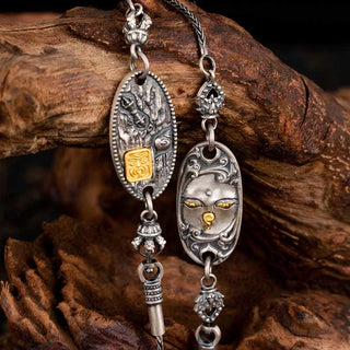 Buddha Gift 925 Sterling Silver Tibetan Zakiram Goddess of Wealth Bodhisattva Tara Om Mani Padme Hum Protection Metal Chain Necklace