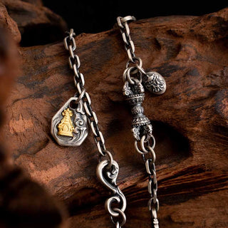 Buddha Gift 925 Sterling Silver Tibetan White Zakiram Goddess of Wealth Vajra Dorje Blessing Metal Chain Necklace