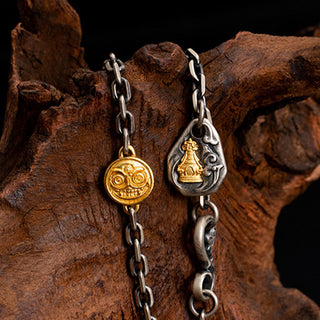 Buddha Gift 925 Sterling Silver Tibetan White Zakiram Goddess of Wealth Vajra Dorje Blessing Metal Chain Necklace