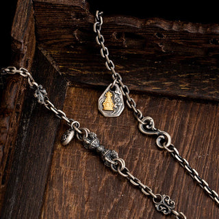 Buddha Gift 925 Sterling Silver Tibetan White Zakiram Goddess of Wealth Vajra Dorje Blessing Metal Chain Necklace