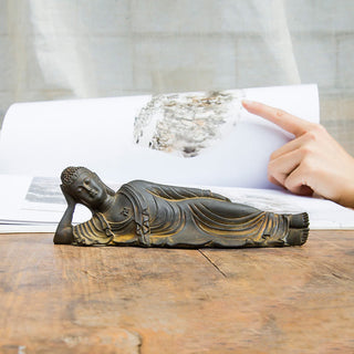 Buddha Gift Reclining Buddha Shakyamuni Iron Powder Rust Cast Resin Statue Home Decoration