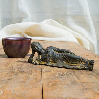 Buddha Gift Reclining Buddha Shakyamuni Iron Powder Rust Cast Resin Statue Home Decoration